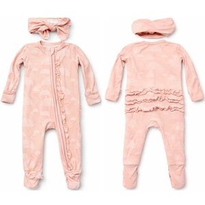 Harp Angel Boutique Convertible Zipper Romper 3-6m BLUSH PINK RAINBOW